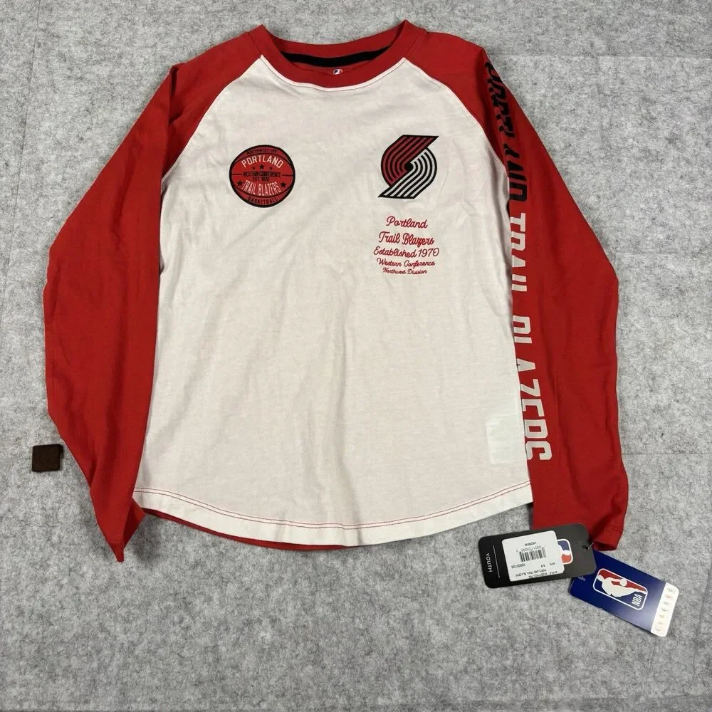 Portland Trailblazers Long Sleeve Raglan Tee T-shirt Youth Small 8 Red White NWT